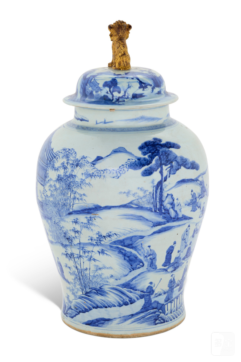 GRANDE POTICHE COUVERTE EN PORCELAINE BLEU BLANC À DÉCOR DU PAVILLON DES ORCHIDÉES  CHINE, DYNASTIE QING, ÉPOQUE KANGXI (1662-1722) - 图2